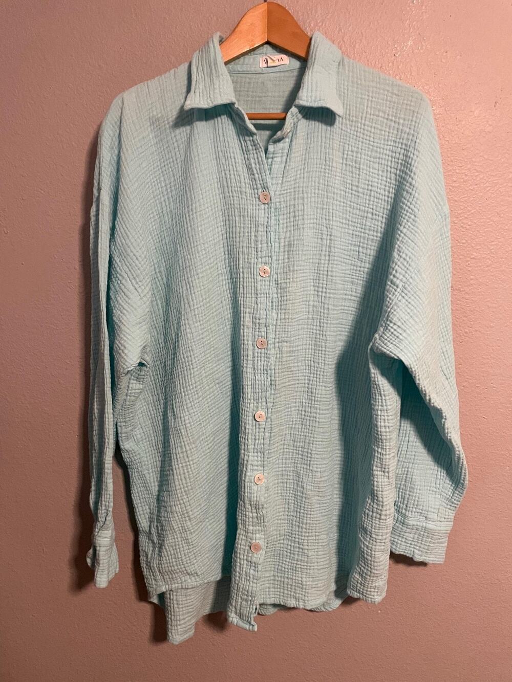Vitamin A Tunic Top Womens Size XL Blue Gauze Cotton Lagenlook Beach Coastal